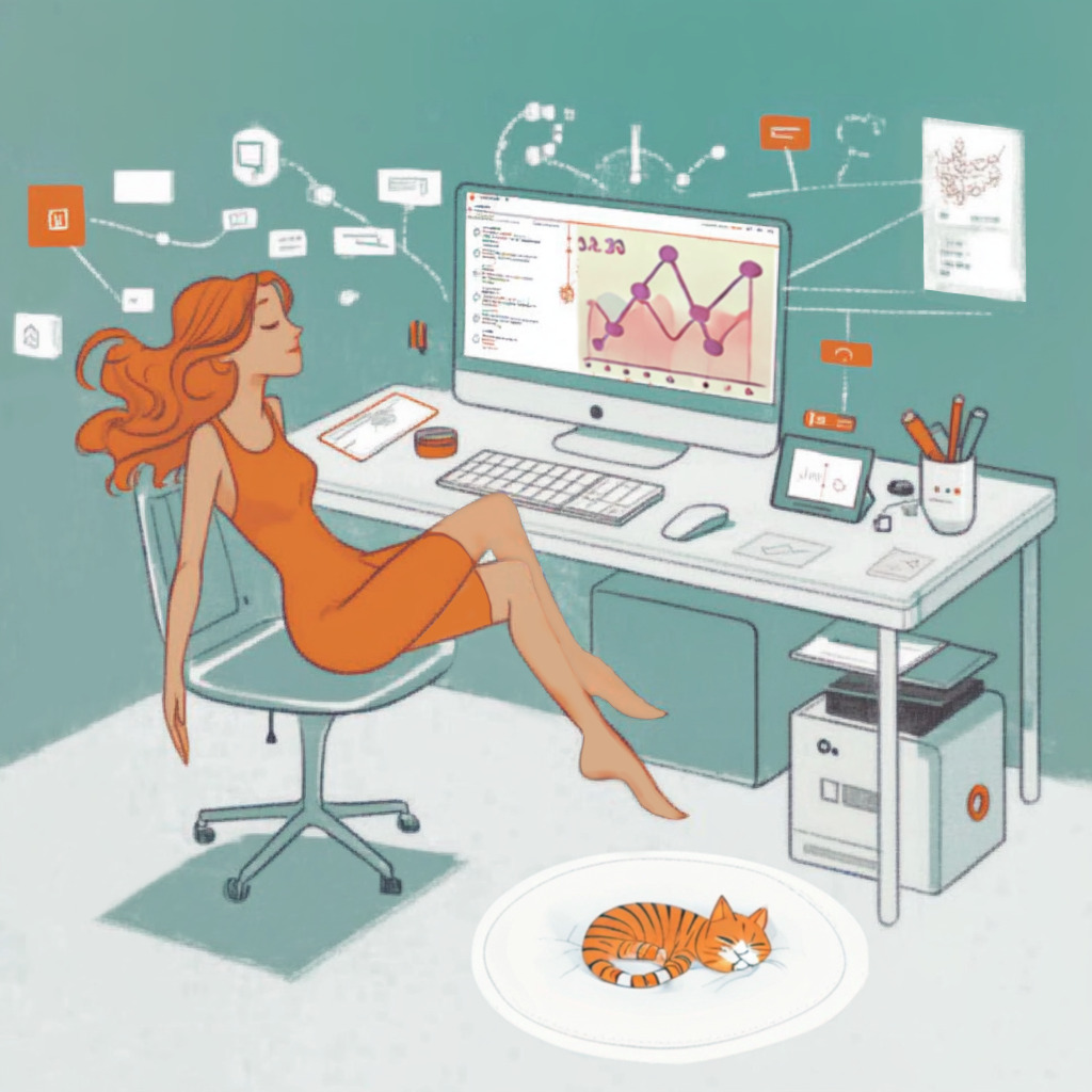 Illustration of a person relaxing in front of a computer